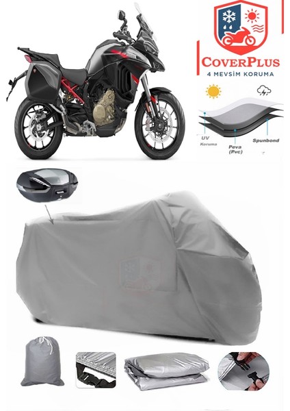 Ducati Multistrada Arka Çanta Uyumlu (Gri) Motorsiket Brandası Motor Örtüsü Çadır Su Geçirmez Motosiklet Kılıfı Motor Brandası