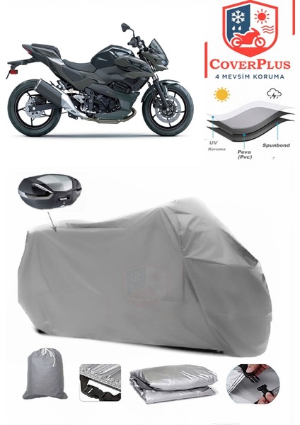 Kawasaki Z7 Hybrıd Arka Çanta Uyumlu (Gri) Motorsiket Brandası Motor Örtüsü Çadır Su Geçirmez Motosiklet Kılıfı Motor Brandası