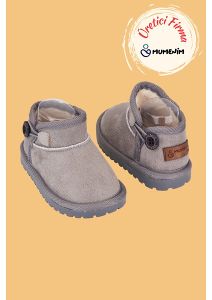 Kodiaq Unisex Çocuk ve Bebek Kışlık Süet Gri Bot | Ortopedik Kaymaz Taban, Sıcak Tutan Kürklü Bot