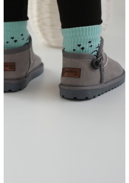 Kodiaq Unisex Çocuk ve Bebek Kışlık Süet Gri Bot | Ortopedik Kaymaz Taban, Sıcak Tutan Kürklü Bot