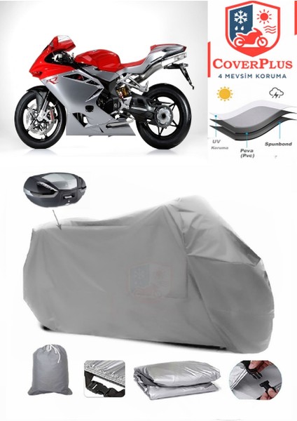 Mv Agusta F4R Arka Çanta Uyumlu (Gri) Motorsiket Brandası Motor Örtüsü Çadır Su Geçirmez Motosiklet Kılıfı Motor Brandası