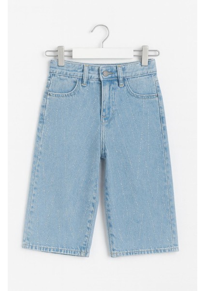 Kız Çocuk Açık Mavi Taşlı Kot Şort – Parlak Detaylı Yazlık DENIM-7888-AÇM modelleri