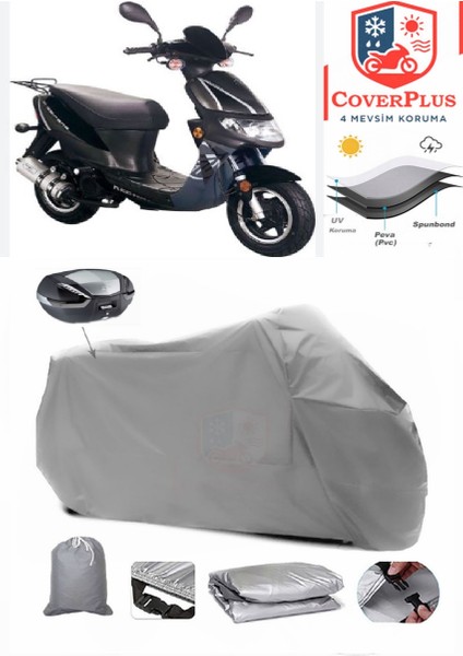 Keeway Hurricane Arka Çanta Uyumlu (Gri) Motorsiket Brandası Motor Örtüsü Çadır Su Geçirmez Motosiklet Kılıfı Motor Brandası