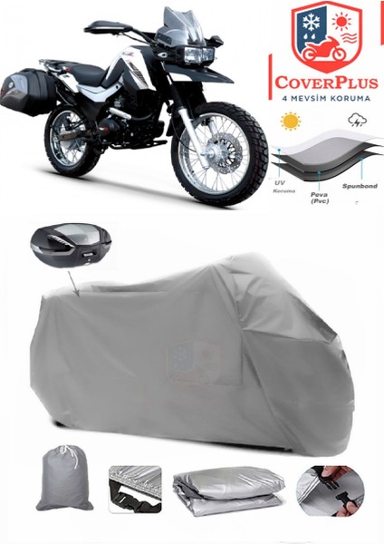 Rks Winner 200 Arka Çanta Uyumlu (Gri) Motorsiket Brandası Motor Örtüsü Çadır Su Geçirmez Motosiklet Kılıfı Motor Brandası