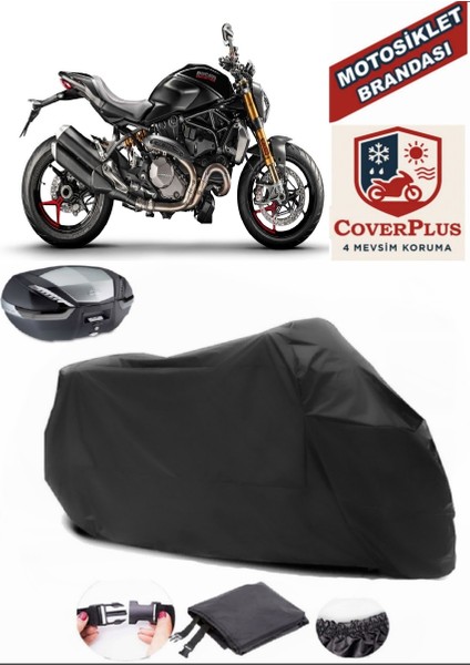 Ducati Monster 1200 S Siyah Arka Çanta Uyumlu Motorsiket Brandası Motor Örtüsü Çadır Su Geçirmez Motosiklet Kılıfı Motor Brandası