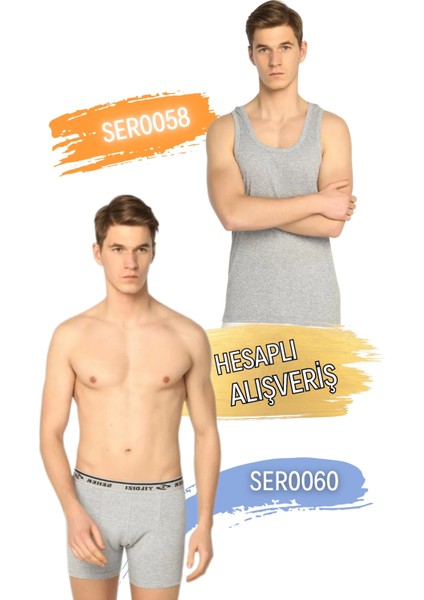 Erkek Ribana Spor Atlet ve Boxer Şort Takım 6'lı Set (12 Parça) SER0058 - SER0060