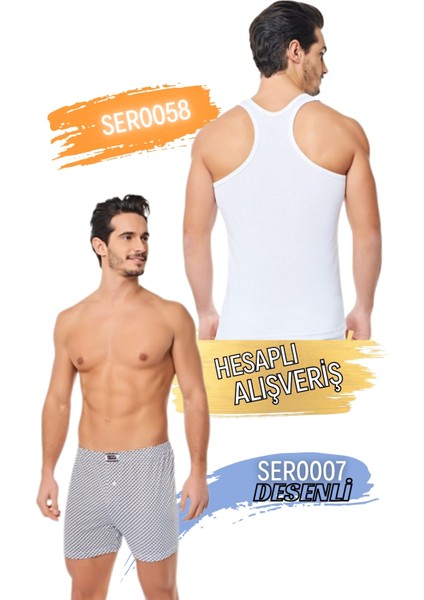 Erkek Ribana Spor Atlet ve Desenli Boxer Takım 6'lı Set (12 Parça) SER0058 - SER0007