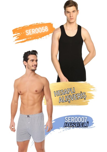 Erkek Ribana Spor Atlet ve Desenli Boxer Takım 6'lı Set (12 Parça) SER0058 - SER0007 fırsatları
