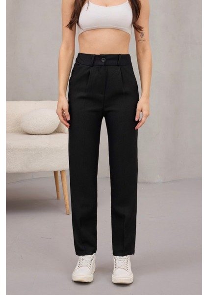 Kadın Yüksek Bel Havuç Model Beli Lastikli Dar Paça Pantolon