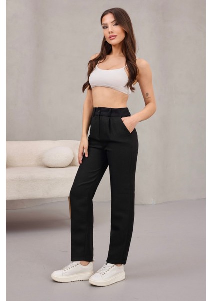 Kadın Yüksek Bel Havuç Model Beli Lastikli Dar Paça Pantolon