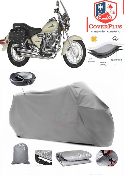 Çelik Motor Crown 150 Arka Çanta Uyumlu (Gri) Motorsiket Brandası Motor Örtüsü Çadır Su Geçirmez Motosiklet Kılıfı Motor Brandası