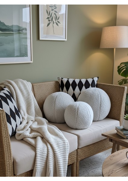 3' Lü Top Kırlent / Yastık 2 Büyük Gri / 1 Küçük Gri ( 42CM / 25CM)