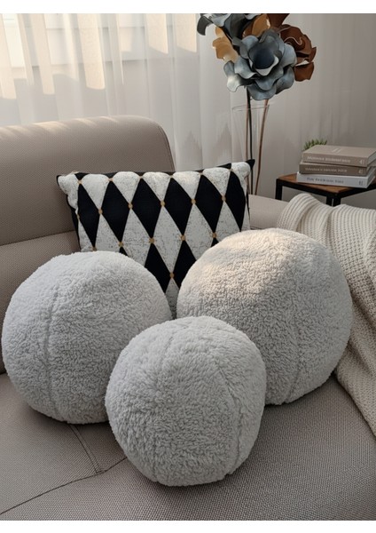 3' Lü Top Kırlent / Yastık 2 Büyük Gri / 1 Küçük Gri ( 42CM / 25CM)