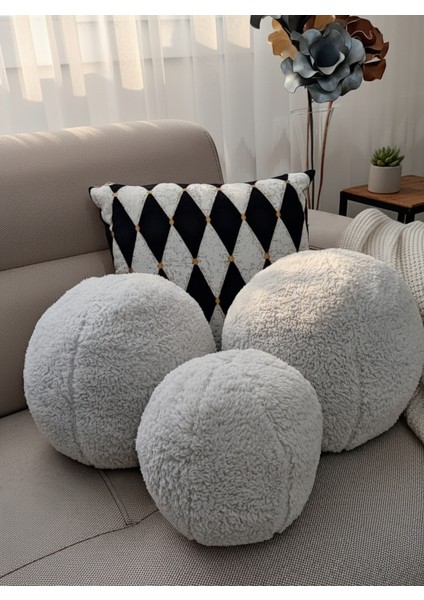 3' Lü Top Kırlent / Yastık 2 Büyük Gri / 1 Küçük Gri ( 42CM / 25CM)