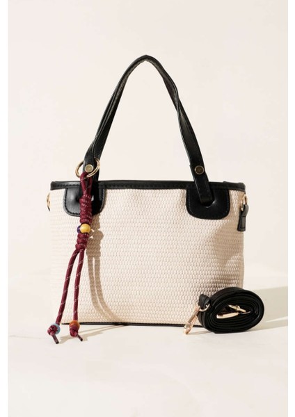 Hasır Dokulu charm hediyeli kadın el omuz çantası fiyatları