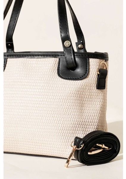 Hasır Dokulu charm hediyeli kadın el omuz çantası modelleri