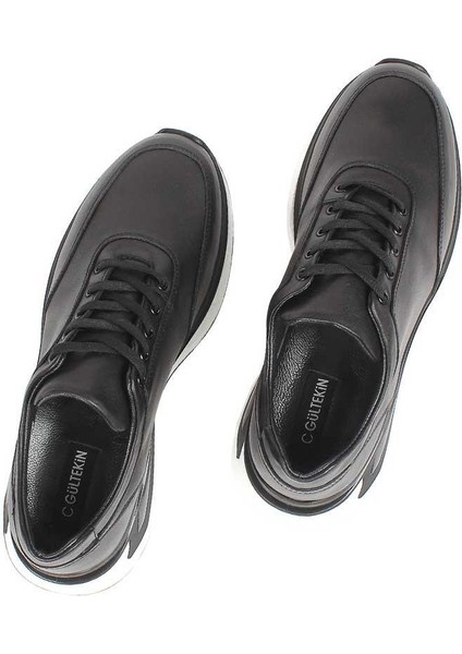 Erkek Siyah Kalın Tabanlı Deri Sneaker