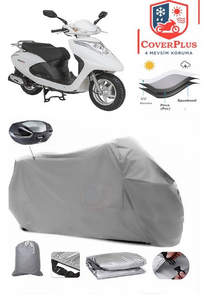 Mondial Ritmica 110 Arka Çanta Uyumlu (Gri) Motorsiket Brandası Motor Örtüsü Çadır Su Geçirmez Motosiklet Kılıfı Motor Brandası