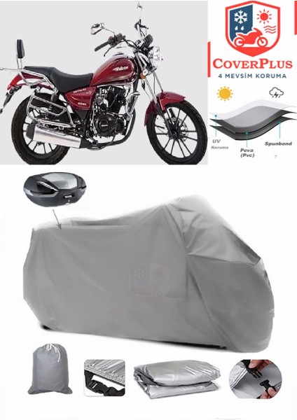 Falcon Crown 150 Arka Çanta Uyumlu (Gri) Motorsiket Brandası Motor Örtüsü Çadır Su Geçirmez Motosiklet Kılıfı Motor Brandası