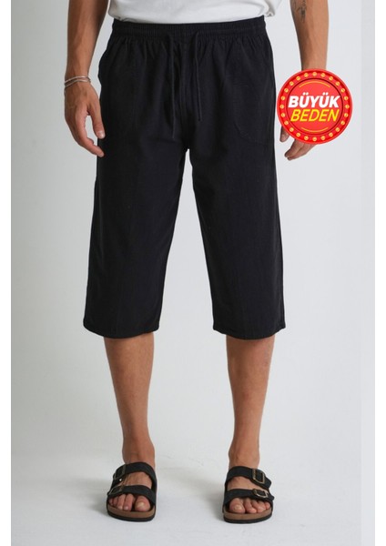 Erkek Büyük Beden %100 Pamuk Keten Görünümlü Kapri E203-24