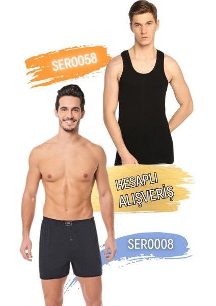 Erkek Ribana Spor Atlet ve Boxer Takım 6'lı Set (12 Parça) SER0058 - SER0008