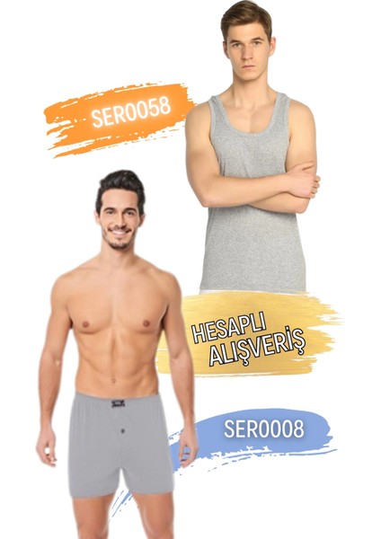 Erkek Ribana Spor Atlet ve Boxer Takım 6'lı Set (12 Parça) SER0058 - SER0008
