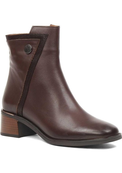 Kadın Kahverengi Fermuarlı Kalın Topuklu Deri Bot modelleri