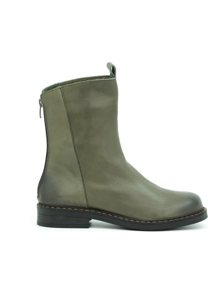 Hakiki Deri Fermuarlı Kadın Bot Kauçuk Taban - B257302