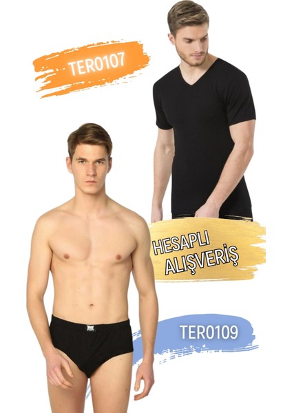 Erkek Pamuklu Ribana V Yaka Atlet ve Külot Takım 6'lı Set (12 Parça) TER0107 - TER0109 fırsatları
