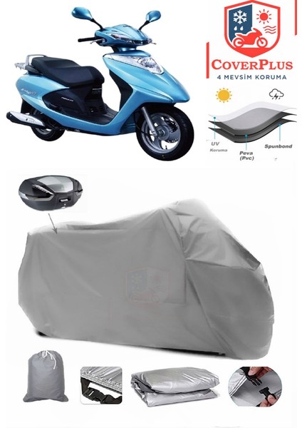 Honda Spacy 125 Arka Çanta Uyumlu (Gri) Motorsiket Brandası Motor Örtüsü Çadır Su Geçirmez Motosiklet Kılıfı Motor Brandası