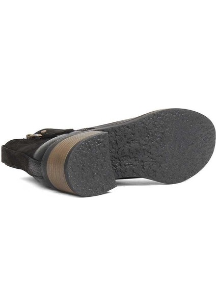 Kadın Siyah Çift Fermuarlı Nubuk Deri Bot