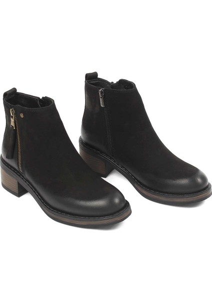 Kadın Siyah Çift Fermuarlı Nubuk Deri Bot