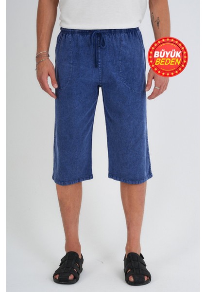 Erkek Büyük Beden %100 Pamuk Keten Görünümlü Kapri E203-13