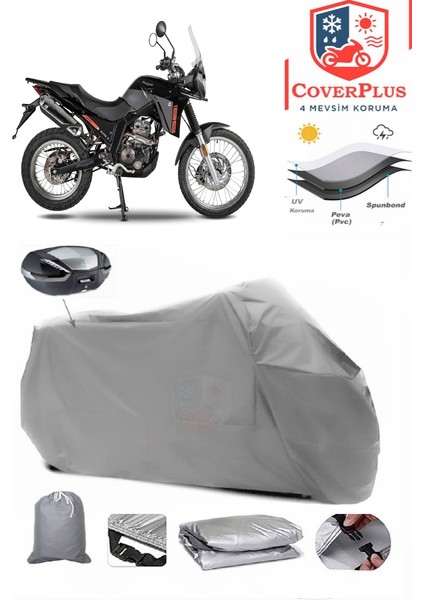 Malaguti Dune x 125 Black Arka Çanta Uyumlu (Gri) Motorsiket Brandası Motor Örtüsü Çadır Su Geçirmez Motosiklet Kılıfı Motor Brandası