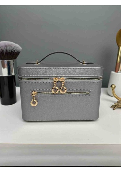 Aynalı Makyaj ve Takı Düzenleme Çantası - Fermuarlı Taşıma Kutusu