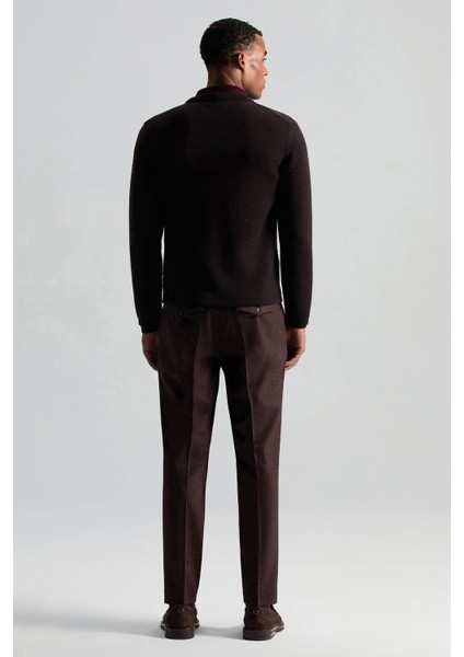 Merino Yün Etnik Desen Düğmeli Koyu Kahverengi Hırka fırsatları