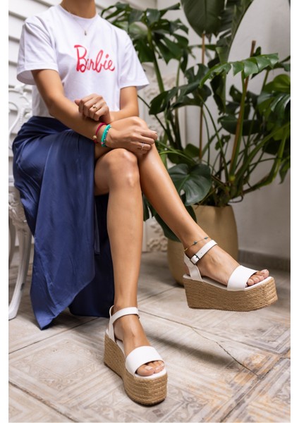 Join Kadin Beyaz Espadrıl Ip Sargılı Feta Sandalet