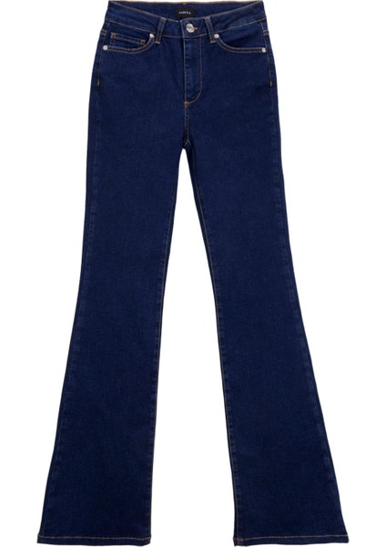 Yüksek Bel Geniş Paça Flare Koyu Indigo Kadın Denim Pantolon F5WL-PNT0193 fiyatları