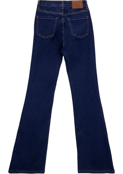 Yüksek Bel Geniş Paça Flare Koyu Indigo Kadın Denim Pantolon F5WL-PNT0193 modelleri
