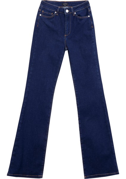 Yüksek Bel Geniş Paça Flare Koyu Indigo Kadın Denim Pantolon F5WL-PNT0193 fırsatları