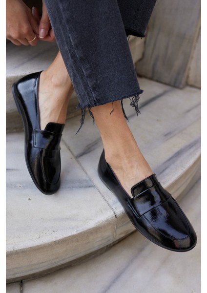 Valenta Kadın Bordo Rugan Gercek Deri Loafer Ayakkabi