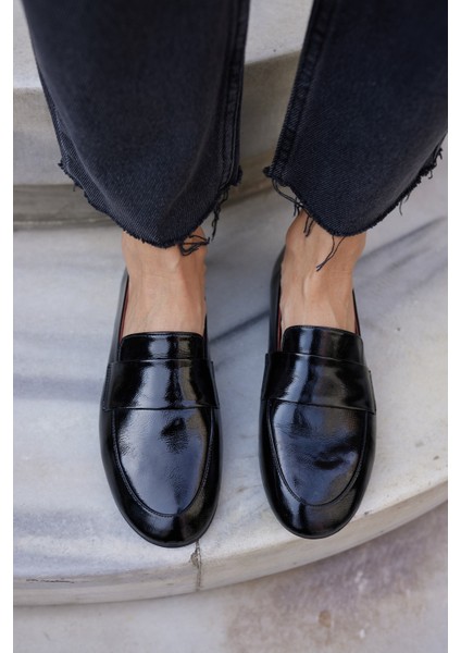 Valenta Kadın Bordo Rugan Gercek Deri Loafer Ayakkabi