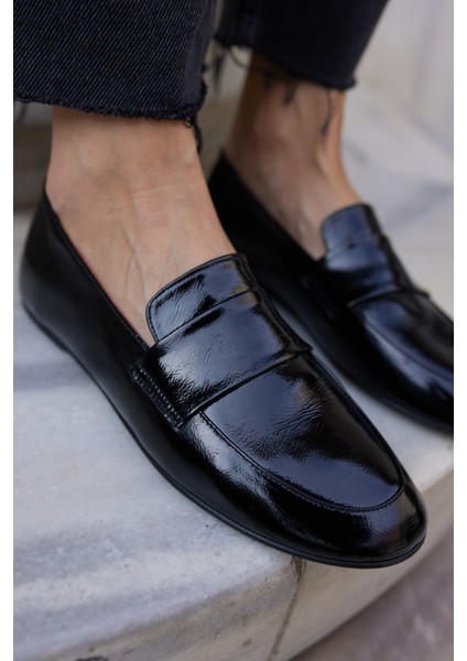 Valenta Kadın Bordo Rugan Gercek Deri Loafer Ayakkabi