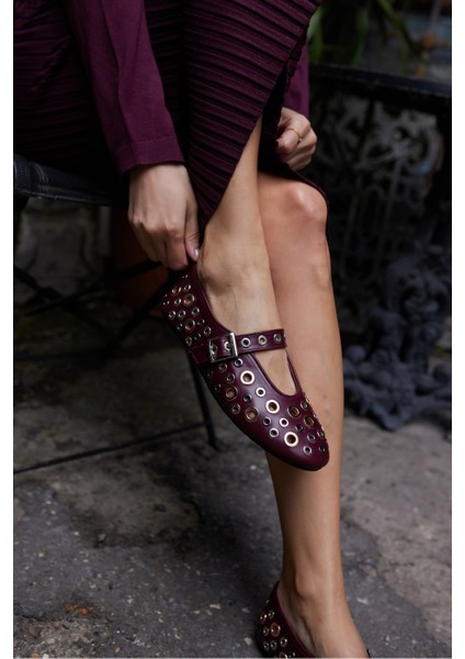 Mikel Kadın Bordo Gercek Deri Kapsul Detay Babet fırsatları