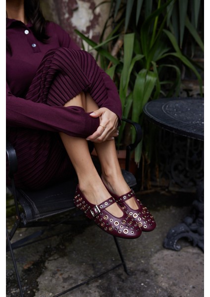 Mikel Kadın Bordo Gercek Deri Kapsul Detay Babet indirimleri