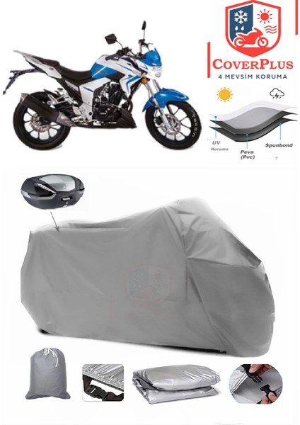 Falcon Sharp 170 Arka Çanta Uyumlu (Gri) Motorsiket Brandası Motor Örtüsü Çadır Su Geçirmez Motosiklet Kılıfı Motor Brandası