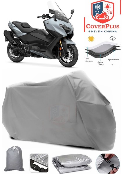 Yamaha 2025 Tmax Tech Max Gri Motorsiket Brandası Motor Örtüsü Çadır Su Geçirmez Motosiklet Kılıfı Motor Brandası