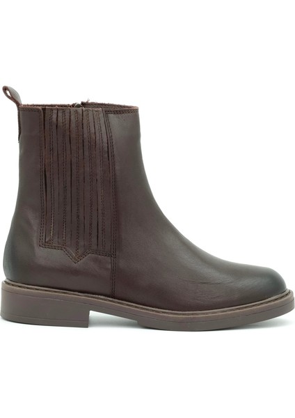 Hakiki Deri Fermuarlı Kadın Bot Kauçuk Taban - B263401