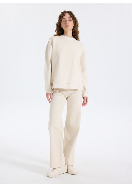 Bisiklet Yaka Baskılı Bej Kadın Sweatshırt J5WL-SWT7089 fiyatları