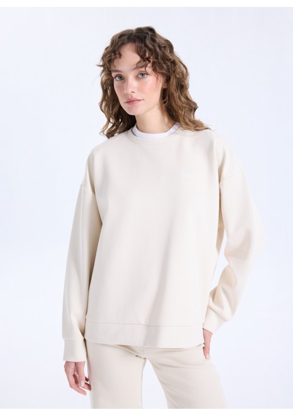 Bisiklet Yaka Baskılı Bej Kadın Sweatshırt J5WL-SWT7089 modelleri